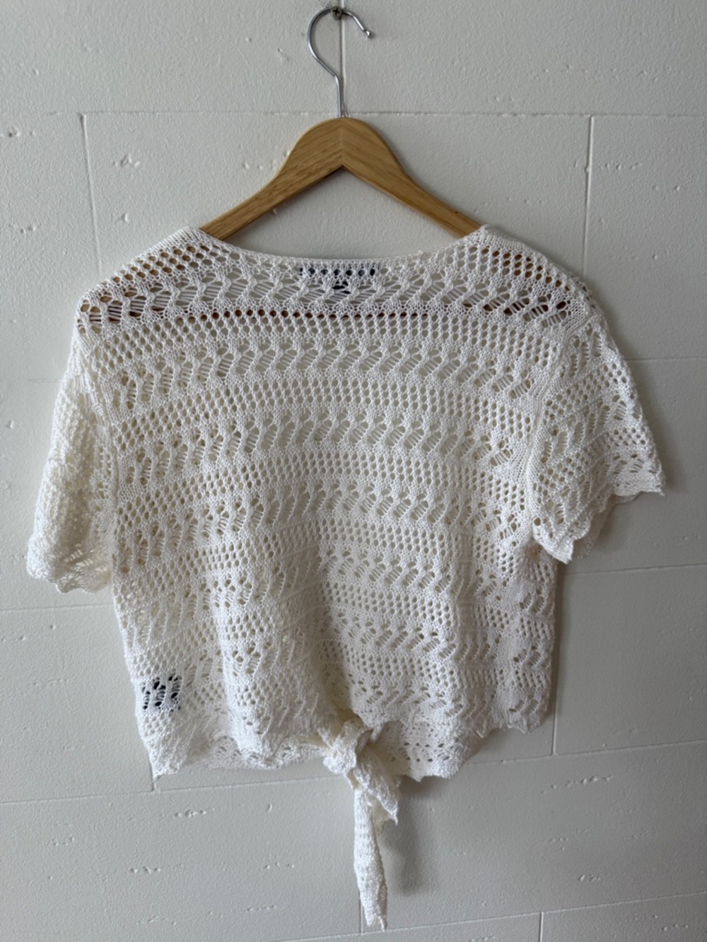 Crochet Tie Front Top Boho Knit Open Front Layering | Medium - Picture 9 of 9